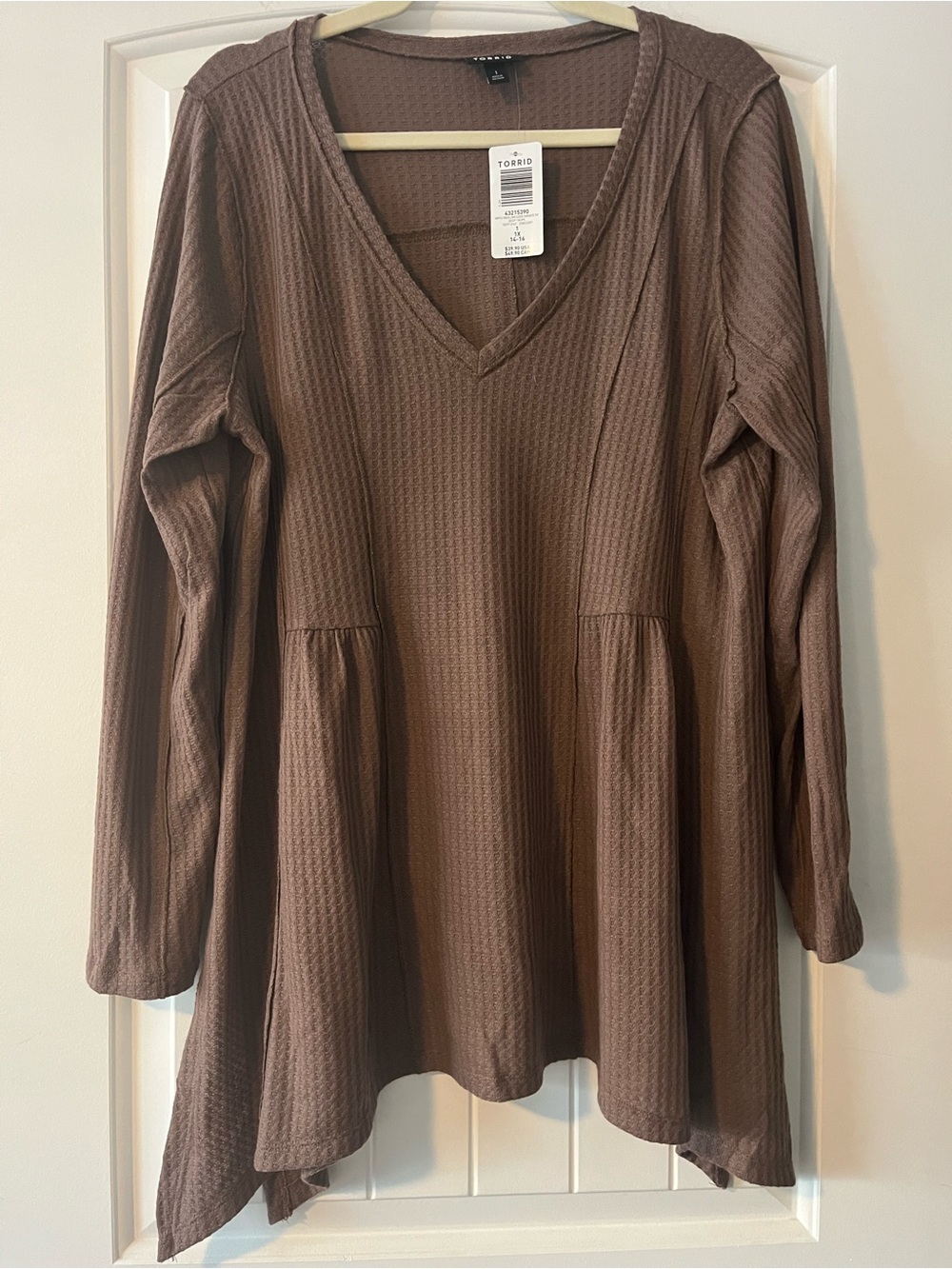 Torrid Brown Waffle-Knit V-Neck Tunic
